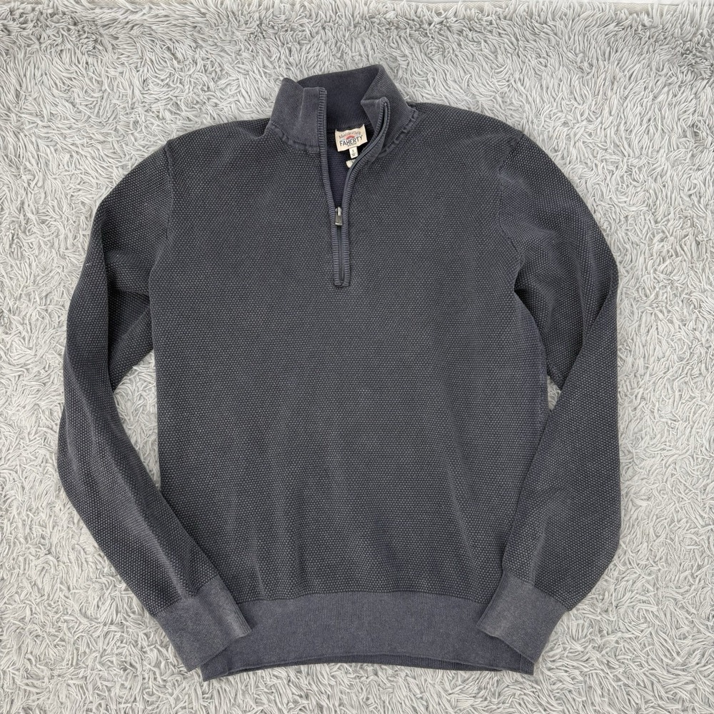 Faherty Quarter Zip Sweater Organic Cotton Charcoal Pullover 1/4 Zip Knit S